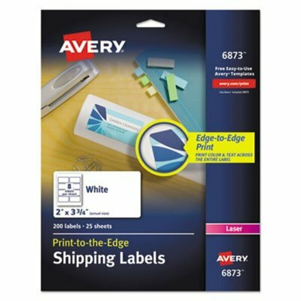 Avery Dennison Avery, VIBRANT LASER COLOR-PRINT LABELS W/ SURE FEED, 2 X 3 3/4, WHITE, 200PK 6873